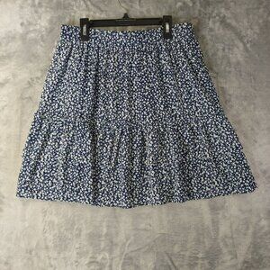 J. Crew Womens Tiered Ruffle Mini‎ Skirt Size S Navy Whimsical Church Floral 90s